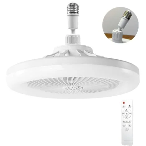 Ventilatore da soffitto con luce, ventilatore da soffitto con telecomando, ventilatore da soffitto silenzioso, luce da soffitto a LED dimmerabile E27, 3 velocità, timer (bianco)