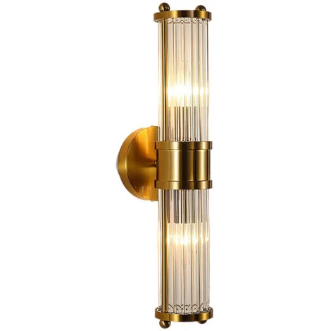 Applique di lusso color oro, paralume in cristallo, doppia testa, adatta per soggiorno, camera da letto, corridoio, bagno - B2300064