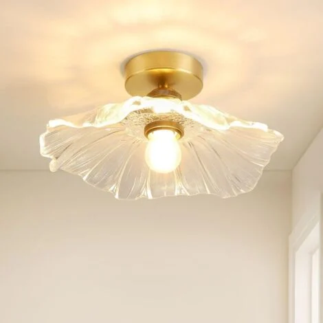 Lampada da soffitto Petal, base in ottone e paralume in cristallo, stile vintage classico - A8400032