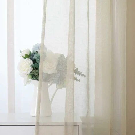 Tende Trasparenti 2 Pannelli in Poliestere Resistente con Passanti Morbido e Moderno per Camera da Letto Ufficio Cameretta Bambini 140X280 CM Beige
