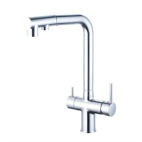 Rubinetto da cucina a tre vie con doccetta estraibile, rubinetto da cucina girevole a 360°, rubinetto di uscita dell'acqua filtrata (cromo)