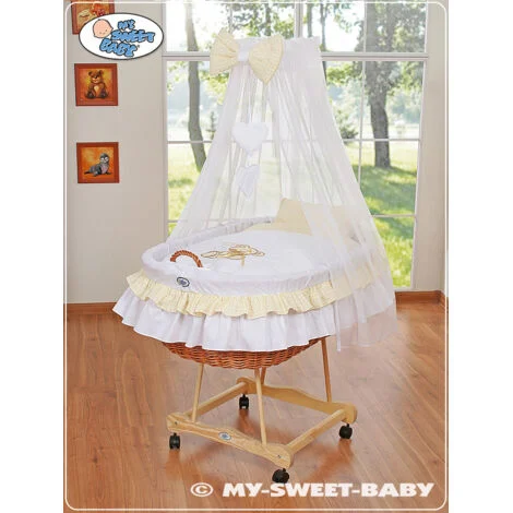 Cesta per neonati con baldacchino - Orsacchiotto con fiocco, bianco