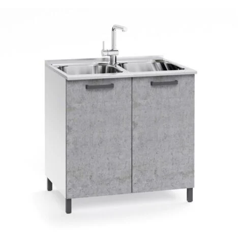 Sottolavello 2 ante 80 cm con lavello due vasche incluso colore cemento