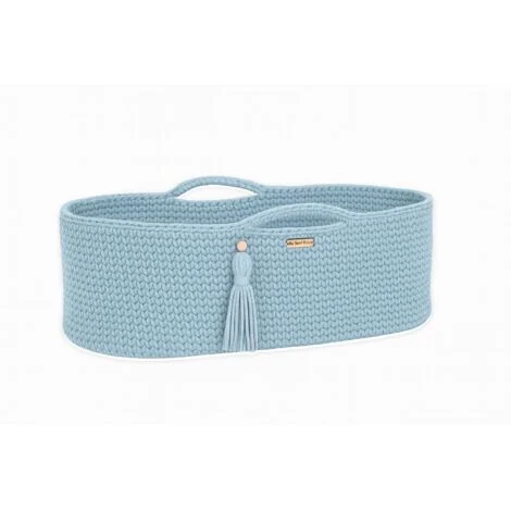 Cesta di Mosè in cotone BOHO fatta a mano con materasso - blu nebbia