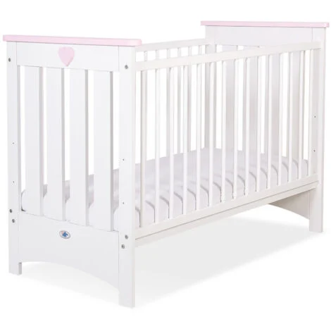 Lettino in legno 120x60cm Lorenzo III bianco e rosa, con paracolpi