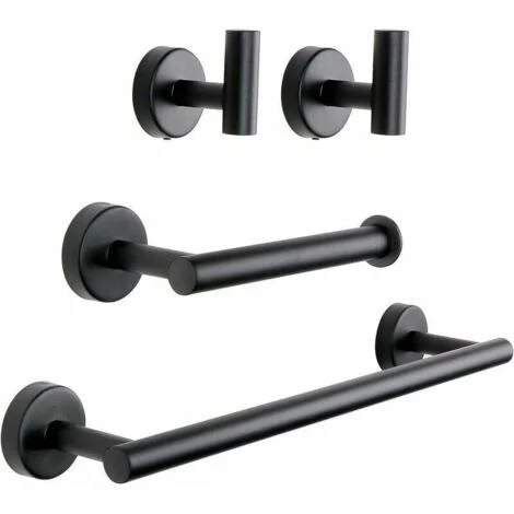 Set di accessori per il bagno da 4 pezzi, set di accessori per il bagno nero opaco, barra portasciugamani da bagno in acciaio inossidabile SUS304 montata a parete, inclusa barra portasciugamani