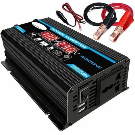 Inverter 12V 220V, inverter a onda sinusoidale pura da 4000W, inverter di potenza da auto a auto 12V 220V / 110V CA, convertitore di carica, adattatore inverter USB doppio, trasformatore modificato