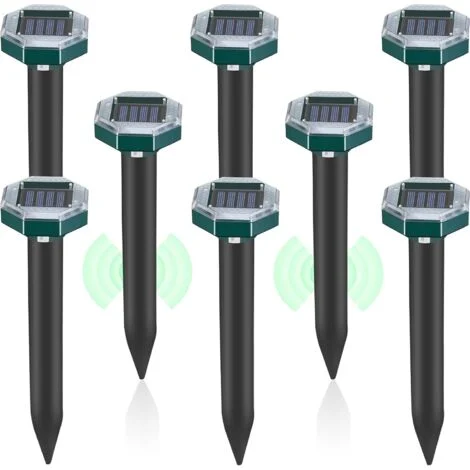 Confezione da 8 punte repellenti ad ultrasuoni per talpe, serpenti e arvicole alimentate ad energia solare per prato, giardino e cortile, repellente per sardine
