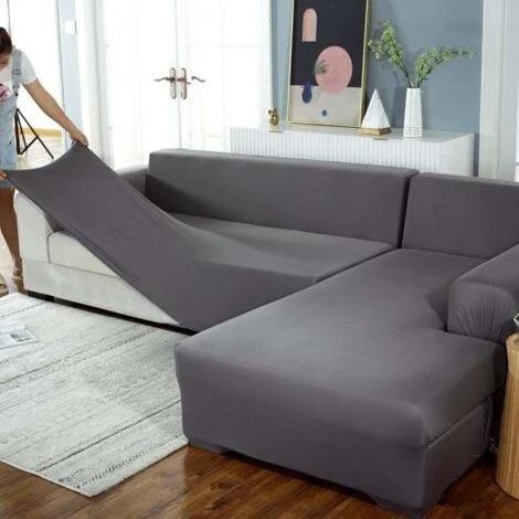 Copridivano angolare grigio KZQ (190-230 cm), copridivano a L, copridivano elasticizzato con chaise longue sinistra/destra, gatto e cane
