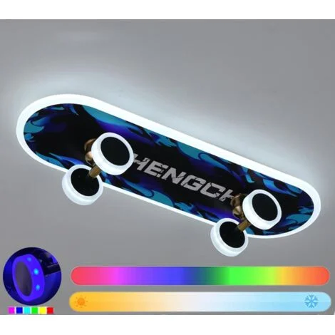 Plafoniera LED Ineasicer, lampada da soffitto LED a forma di skateboard, colore RGB da 32 W con telecomando dimmerabile, 3000 K-6000 K, plafoniere LED moderne per cameretta dei bambini, camera da lett