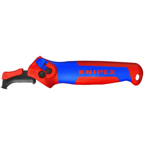 KNIPEX 16 50 145 SB Coltello spelacavi con guida scorrevole e funzione a cricchetto con manici multicomponente 146 mm