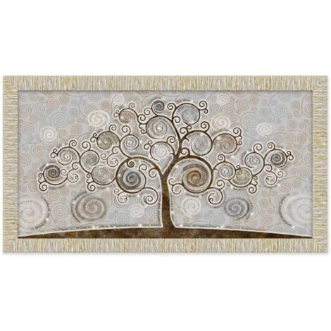 Lupia - Quadro Moderno con Cornice GIOVY Bianca Oro, TREE MIX, Stampa su Pannello in Legno con Glitter, Adatto per Soggiorno, Camera da Letto, Cucina, Ufficio, 60x110 cm, tema Albero della Vita