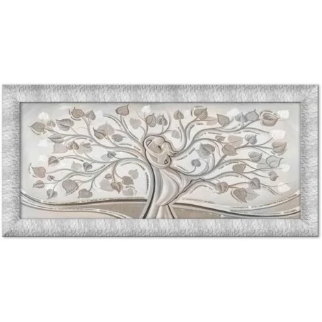 Lupia - Quadro Moderno su tela con Cornice PRINCE Multicolor ALBERO ABBRACCIO MIX SILVER, con Glitter brillantini, 63x133 cm, per Soggiorno, Camera da Letto, Testata Letto, Capezzale, Design Elegante