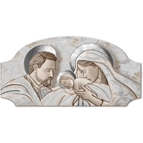 Lupia - Quadro Capezzale Sacra Famiglia THE KISS CERAMIC MIX FASHION TABLE, Stile Moderno e Classico, Artigianale Made in Italy, 50x100 cm, Legno