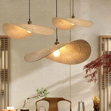 Lampada a sospensione in bambù intrecciato, lampada a sospensione in stile country, E27, altezza regolabile, lampada a sospensione in bambù intrecciato, lampadario per camera da letto, studio, soggior