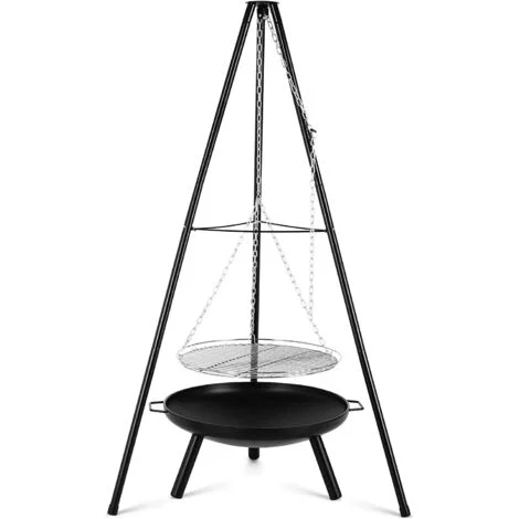 Barbecue sospeso, braciere da esterno Ø 68 cm con griglia per barbecue, griglia a carbone, altezza regolabile 200 cm