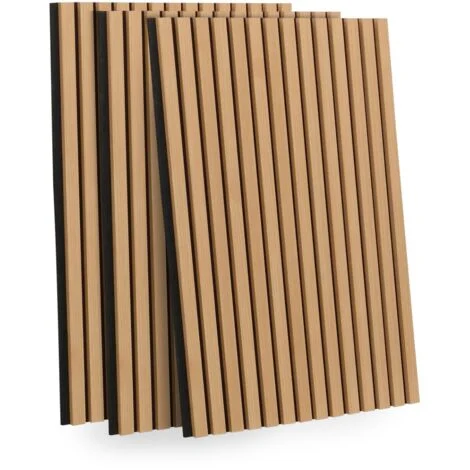 Pannelli acustici a parete listelli in legno 250 x 60 cm finitura rovere chiaro fondo nero