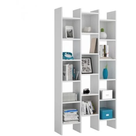 Libreria Moderna Scaffale da Soggiorno Camera in Legno MDF Bianco 96x192x25cm