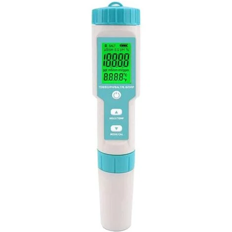 Tester di salinità per piscine Misuratore di pH e salinità per acqua salata Digitale 5 in 1 Tester di pH e salinità per piscine Misuratore di salinità per piscina, vasca idromassaggio e Swim Spa