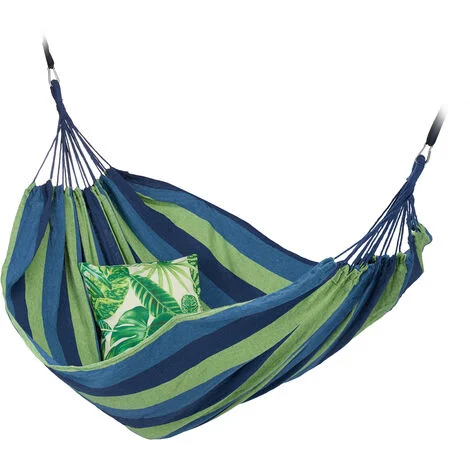 Amaca Relaxdays, XXL, 2 persone, fino a 300 kg, trasportabile, per interni ed esterni, cotone, 150 x 272 cm, blu-verde