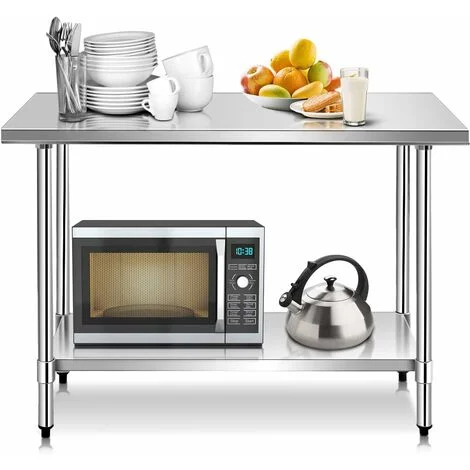 COSTWAY Tavolo da Lavoro Multifunzione in Acciaio, Ideale per Supermercato, Ristorante e Negozio, Argento, 122 x 61 x 90 cm
