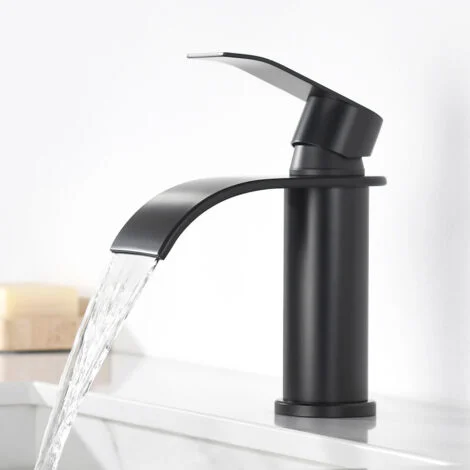 CECIPA MAX Rubinetto per bagno a cascata, rubinetto per lavabo nero S, rubinetto per bagno in acciaio inox, miscelatore monocomando per bagno, valvola in ceramica