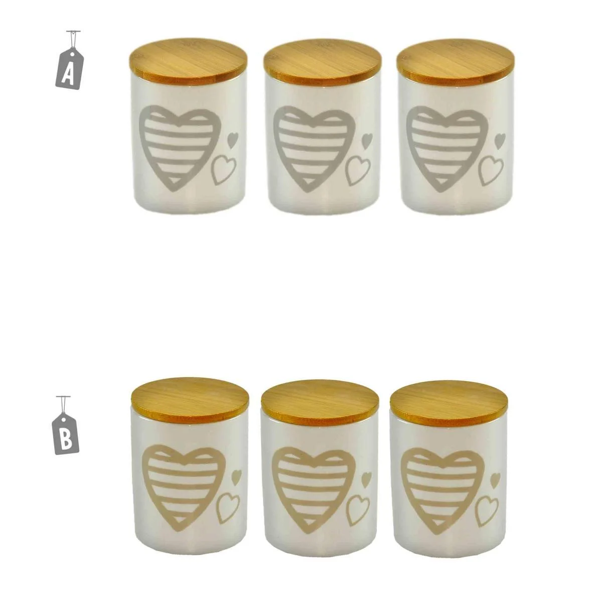 Barattoli Set pz.3 Ceramica Cuori T Legno 2 C