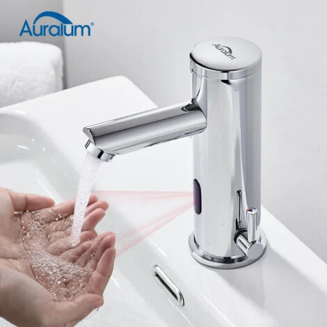 Auralum Rubinetto Bagno Lavabo con Sensore ad Infrarossi, Miscelatore Lavabo Bagno con Regolazione a Caldo e Freddo, Ottone, Finitura Cromata