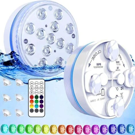 Luci per piscina fuori terra 13 LED RGB, luci per spa con telecomando, lampada per piscina impermeabile IP68 per giardino, vasca da bagno, spa, vaso, acquario - 2 pezzi [classe energetica E]