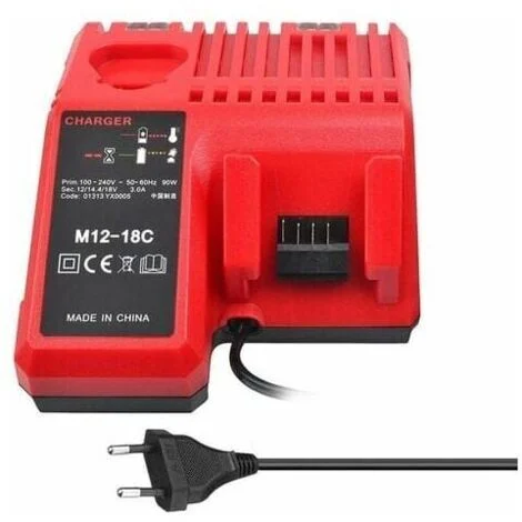 Caricabatterie Ulisem M12-18C agli ioni di litio per batterie Milwaukee da 12 V, 14,4 V e 18 V - Compatibile con C1418C e altre.