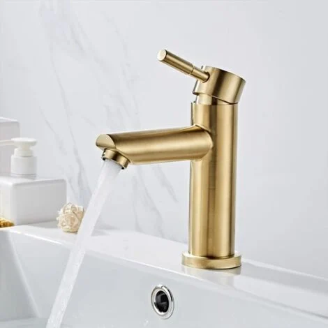 Rubinetto per lavabo Rubinetto per bagno, Rubinetto per lavabo in ottone dorato spazzolato dal design moderno ed elegante, Acqua calda e fredda disponibile, Valvola in ceramica