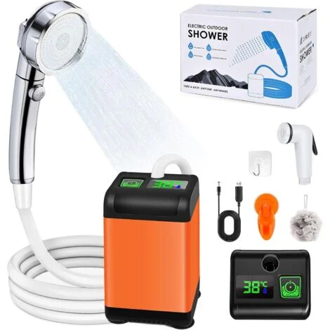 Set doccia da campeggio, doccia da campeggio portatile, pompa elettrica ricaricabile da 6000 mAh con temperatura intelligente e pressione dell'acqua regolabile per attività all'aperto, escursionismo
