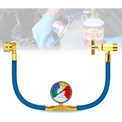 Tubo di ricarica per aria condizionata per auto R134A, tubo di ricarica per refrigerante per aria condizionata con manometro, kit di ricarica per gas aria condizionata per auto R134A (filettatura da 1