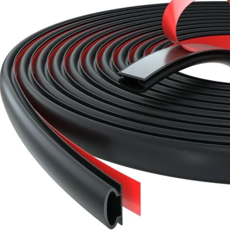 Guarnizione per porte e finestre con profilo a D, isolante acustico e termico, guarnizione autoadesiva in gomma per porte d'ingresso, guarnizione per porte con guarnizione anti-intemperie (6 m, D-nero