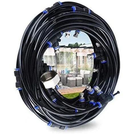 Sistema di nebulizzazione per esterni, sistema di nebulizzazione,Nebulizzatore per patio da 10 m con 9 ugelli nebulizzatori + 1 ugello di ricambio + 1 adattatore (ottone, 3/4"), nebulizzatore per pati