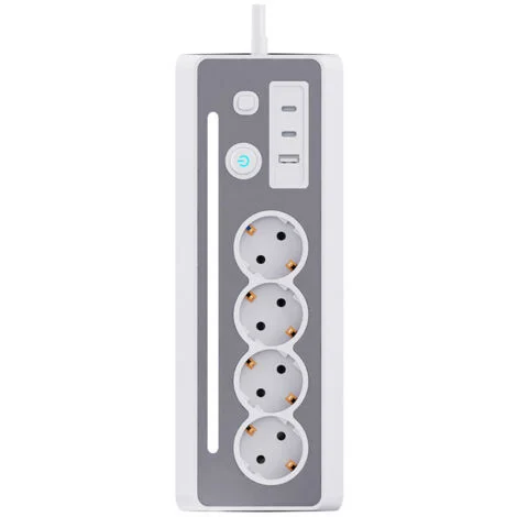 CILIA Ciabatta Multipresa da Scrivania EU Elettrica Angolare 90° con 4 Prese Schuko,2 Type-C +1 USB, Protezione Sovratensioni, Luce LED, Interruttore On/Off, 3680W 16A, Cavo 1.5m, per Cucina Ufficio C