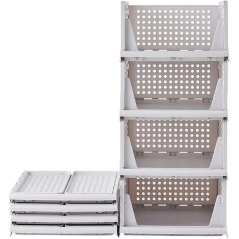 4 pezzi Organizer per guardaroba Organizer per vestiti Cassetto impilabile Organizer per armadio Scaffale portaoggetti in plastica per vestiti, pantaloni, giocattoli, bianco