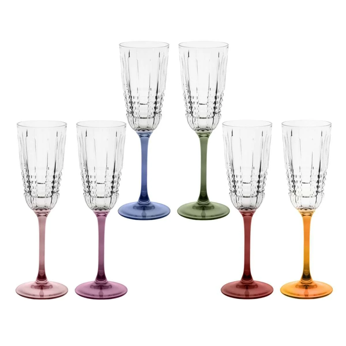 Bicchieri Vetro Set pz.6 Flute Incontro Color cl.22