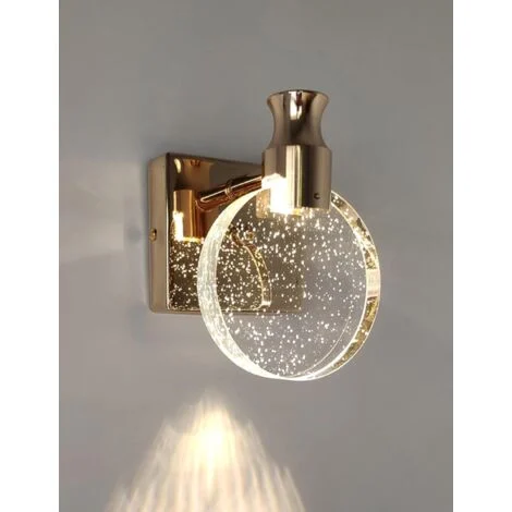 Applique da parete in cristallo di lusso in stile nordico, lampada da parete rotonda creativa per camera da letto, comodino, spogliatoio, oro, piccola