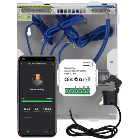 Eosnow Tuya WiFi Energy Meter 80A Clamp di trasformatore corrente KWH Monitoraggio elettrico Statistiche di monitoraggio del dispositivo Compatibile Alexa Home per il controllo vocale