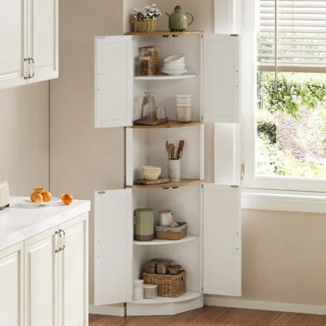 Credenza a 4 ante, mobile alto per cucina e soggiorno con vano portaoggetti aperto, design antiribaltamento - stile country, 39,5×39,5×180 cm, bianco + nero