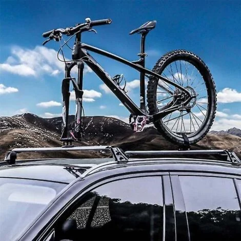 Portabici da strada a sgancio rapido per perno passante, montaggio su forcella sul tetto dell'auto