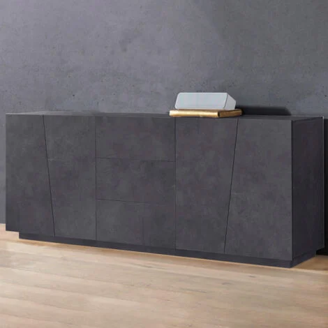Madia per Soggiorno Moderna con 4 ante e 3 cassetti 220x43x86cm - GALAXIA - Colore: ardesia
