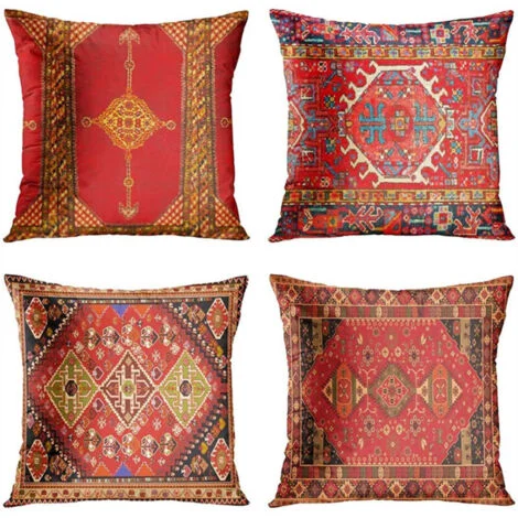 Vtizikl 4PCS Housse de Coussin Rouge Orientale Turque - Décoration d'intérieur - Style Tribal Ethnique Persan - pour Salon, canapé, Sofa, 45 x 45 cm
