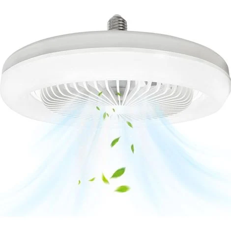 Ventilatore da soffitto con luce integrata, lampadina E27 da 30W, ventilatore silenzioso, 3 modalità di funzionamento, ventilatore da parete portatile con luce bianca