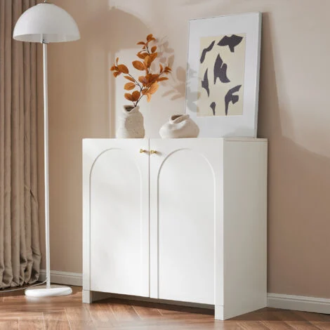 Credenza bianca con 2 ante, 1 ripiano, mobile contenitore, mobile da cucina, 80x40x80 cm