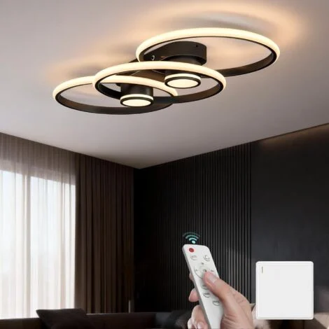 Mai & Mai Plafoniera LED Soffitto 70W 4189LM, Lampadario LED Soffitto 3000K - 6400K Illuminazione a Soffitto Moderna per Camera da Letto Sala Cucina Bagno Corridoio, Nero, Alivetta25037