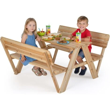 COSTWAY Tavolo da Picnic per Bambini, Set di Tavolo e Sedie in Legno per Attività allAperto con 2 Panche Integrate, Mobili per Bambini 3+ Anni per Cortile, Patio e Giardino