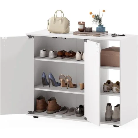 COSTWAY Mobiletto per Scarpe con Ante, Scaffale Porta Scarpe a 3 Ripiani con Mensole Regolabili, Organizzatore in Legno per Ingresso, Corridoio e Soggiorno, 80 x 31 x 64,5 cm (Bianco)