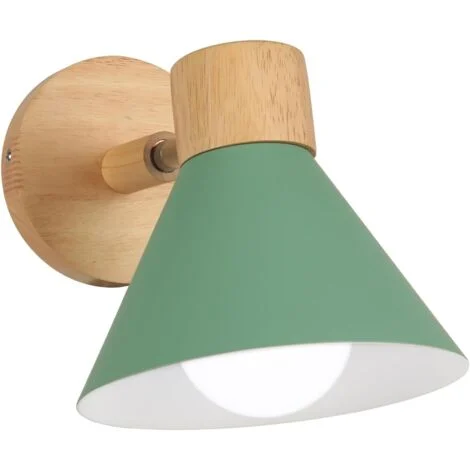 Lampada da Parete Interno Moderna E27 Legno Applique da Parete Vintage Regolabile per Camera da Letto Cucina Soggiorno Corridoio Cafe (Verde Chiaro)